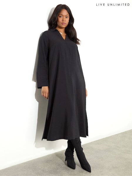 Live Unlimited Black Collared Midaxi Dress With Notch Sleeves (F32126) | £85