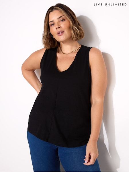 Live Unlimited Black 100% Cotton Slub V-Neck Vest (F32130) | £29