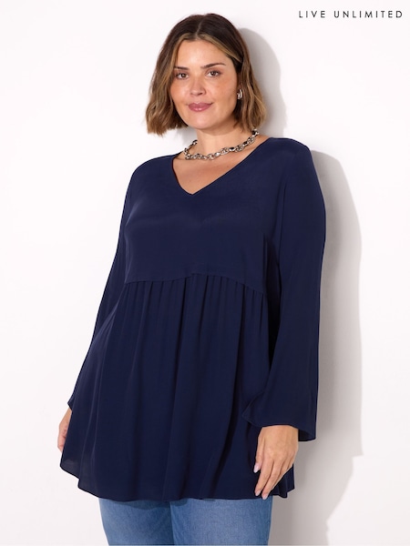 Live Unlimited Blue V-neck Smock 100% Cotton Tunic (F32163) | £65
