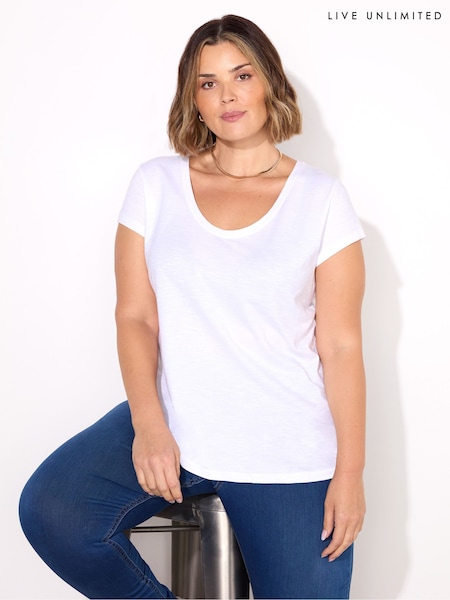 Live Unlimited White 100% Cotton Slub Scoop Neck T-Shirt (F32165) | £35