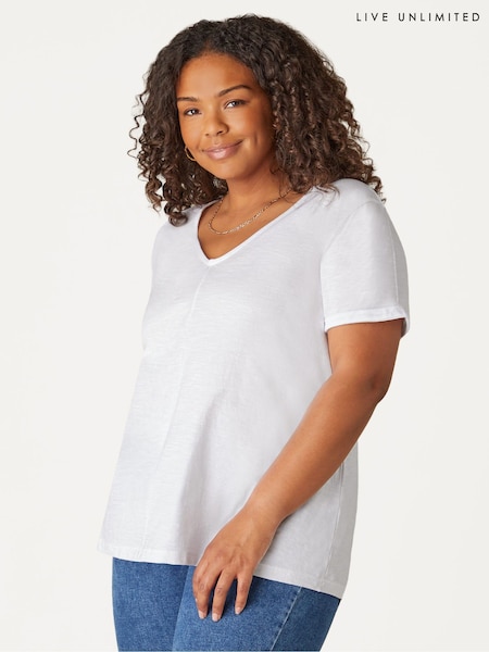 Live Unlimited White 100% Cotton Slub V-Neck T-Shirt (F32174) | £35