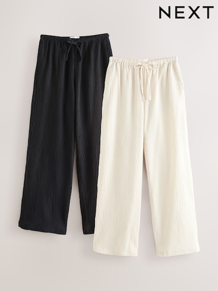 Neutral/Black 2 Pack Wide Leg Textured Trousers with Linen (F32185) | £50