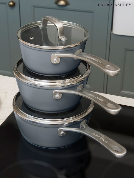 Laura Ashley Dark Slate 3 Piece Superior Non Stick Saucepan Set (F32221) | £105