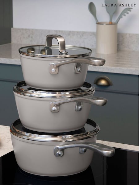 Laura Ashley Dark Dove Grey 3 Piece Suprior Non Stick Saucepan Set (F32224) | £105