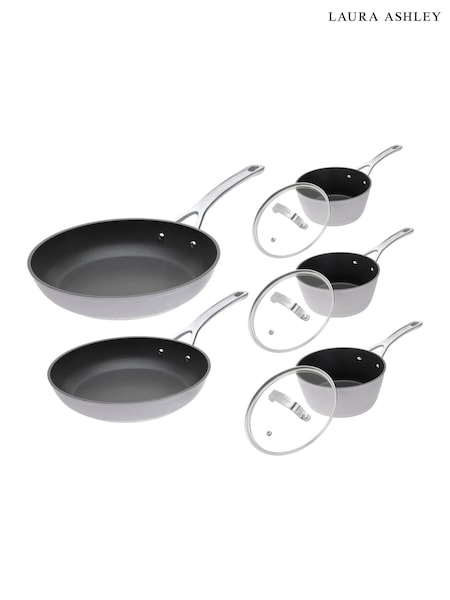 Laura Ashley Dark Dove Grey 5 Piece Superior Non Sitck Cookware Set (F32227) | £169