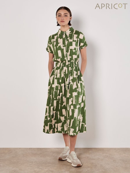 Apricot Green Square Brushstrokes Utility Dress (F32263) | £46