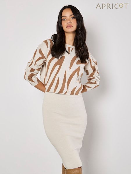 Apricot Cream Zebra Print Jumper Knitted Dress Set (F32266) | £59