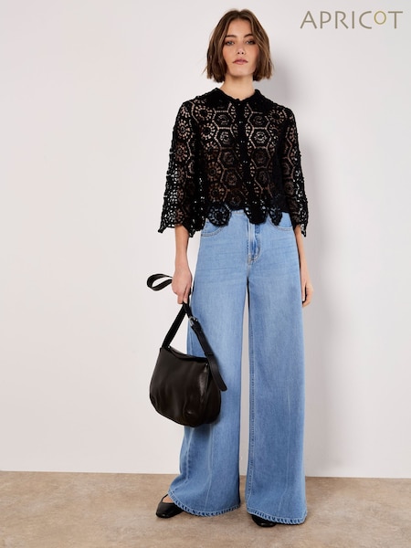 Apricot Black 100% Cotton Crochet Geo 3/4 Sleeve Shirt (F32274) | £40