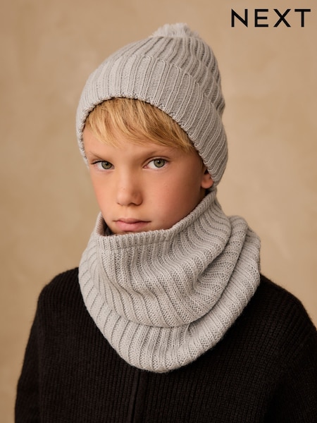 Charcoal Grey Pom Beanie Hat & Snood 2 Piece Set (1-16yrs) (F32304) | £13 - £15