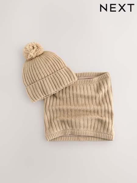 Neutral Pom Beanie Hat & Snood 2 Piece Set (1-16yrs) (F32305) | £13 - £15