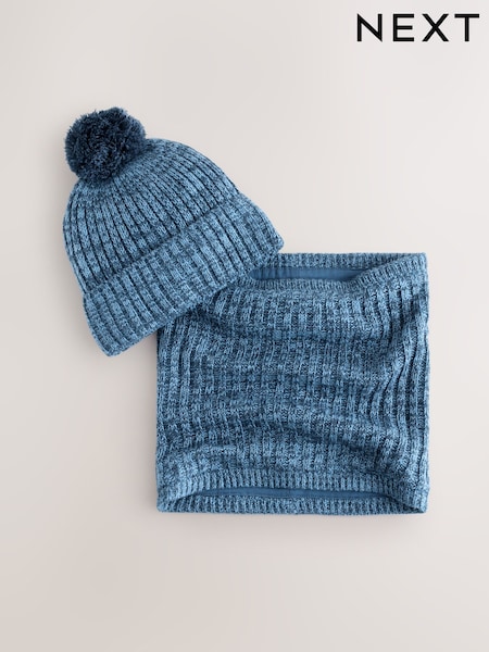 Blue Pom Beanie Hat & Snood 2 Piece Set (1-16yrs) (F32306) | £13 - £15