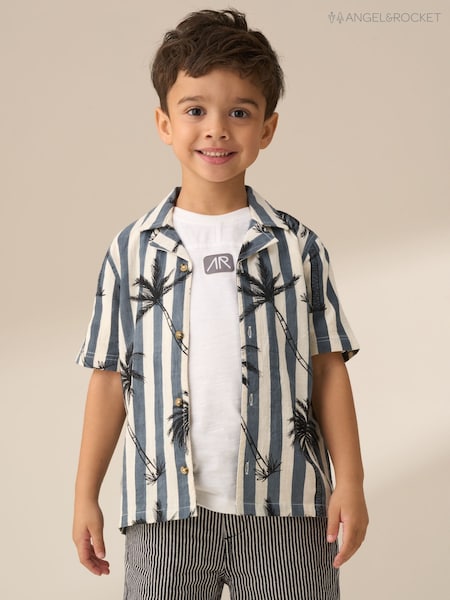 Angel & Rocket Black 100% Cotton Jamie Palm Print Resort Shirt (F32328) | £18 - £25