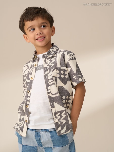 Angel & Rocket Black Connor Distresed Printed Holiday 100% Cotton Shirt (F32356) | £18 - £25