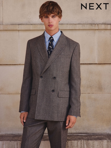 Neutral Double Breasted Wool Blend Suit Jacket (F32436) | £114