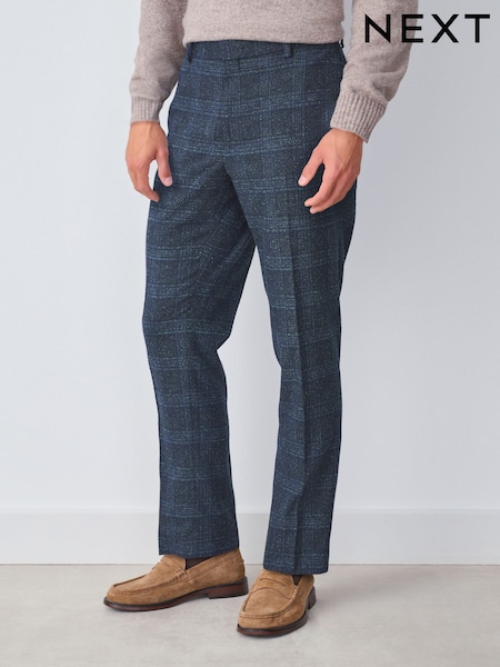 Navy Blue Slim Fit Check Suit Trousers (F32449) | £55