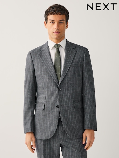 Grey Tailored Fit Wool Blend Stripe Suit Jacket (F32455) | £114