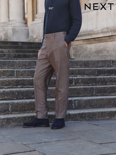 Brown Tailored Fit Wool Blend Puppy Tooth Texture Suit Trousers (F32458) | £65
