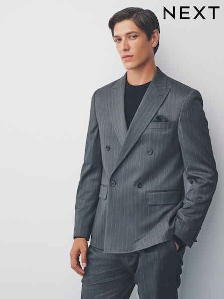 Grey Double Breasted Stripe Suit Jacket (F32468) | £99