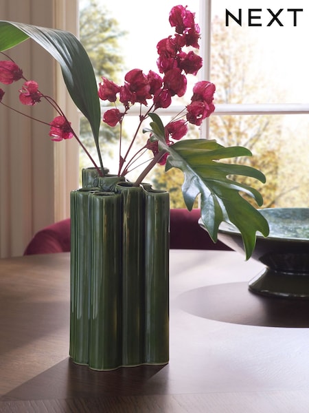 Green Reactive Glaze Tubular Ceramic Vase (F32504) | £18