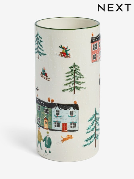 White Embossed Winter Scene Ceramic Vase (F32508) | £14