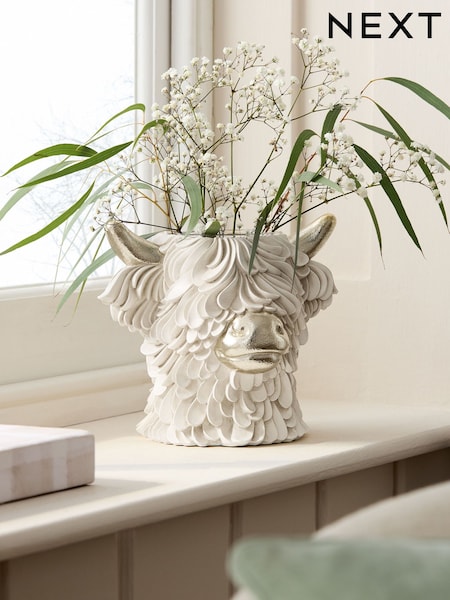 Cream/Gold Hamish The Highland Cow Head Vase (F32526) | £26