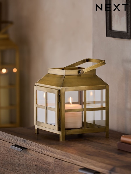Gold Metal and Glass Lantern Medium (F32593) | £45