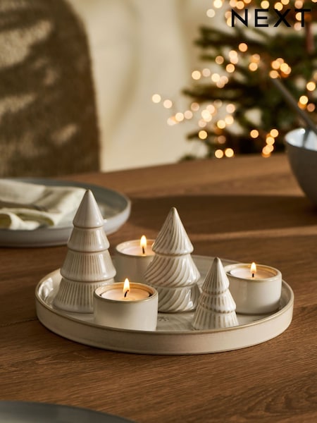 Natural Ceramic Winter Scene Tea Light Candle Plate (F32595) | £28