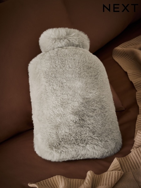 Grey Faux Fur Hot Water Bottle (F32624) | £18