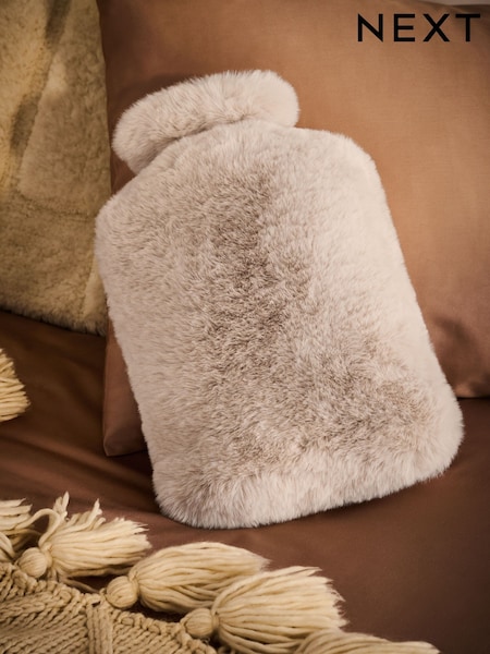 Beige Faux Fur Hot Water Bottle (F32626) | £18
