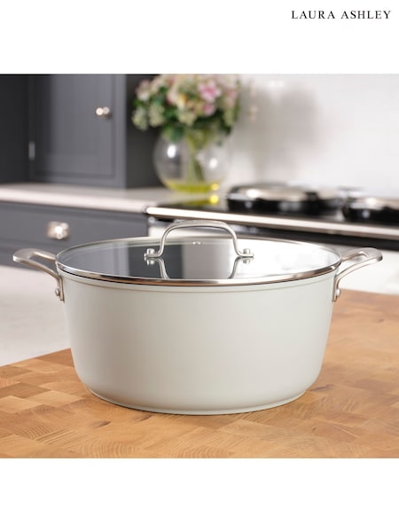 Laura Ashley Sage Leaf 28cm Non Stick Casserole Pot 6.6L and Glass Lid (F32676) | £55