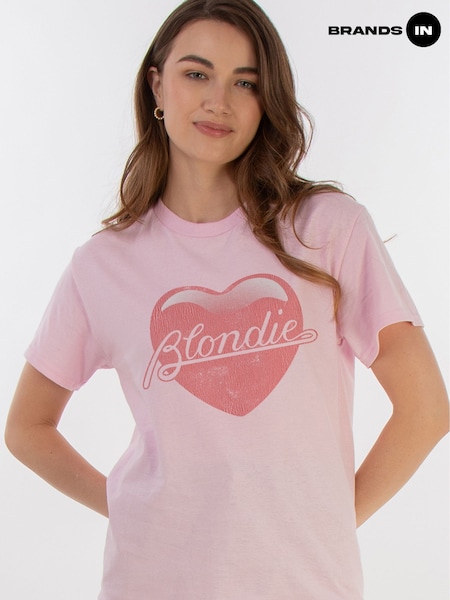 Brands In Pink Blondie Logo Heart Women Boyfriend Fit Music T-Shirt (F32694) | £26