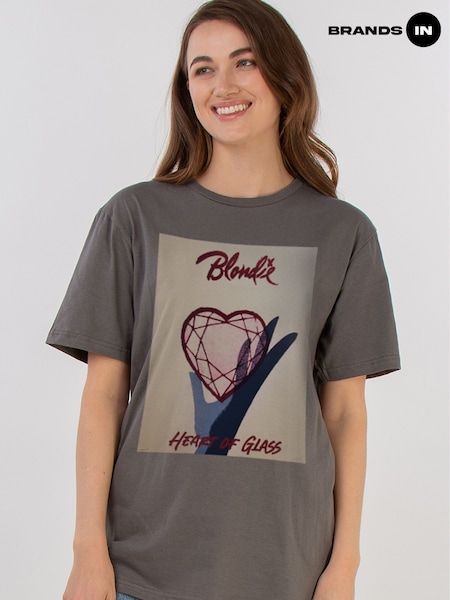 Brands In Grey Blondie Heart Of Glass Poster Women Charcoal Boyfriend Fit Music T-Shirt (F32699) | £26
