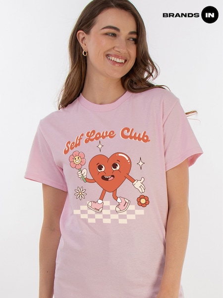Brands In Pink Boyfriend Fit Womens Valentine's Day Self Love Club 100% Cotton T-Shirt (F32703) | £21