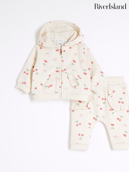 River Island Brown Baby Girls Cherry Zip Hoodie Set (F32785) | £26