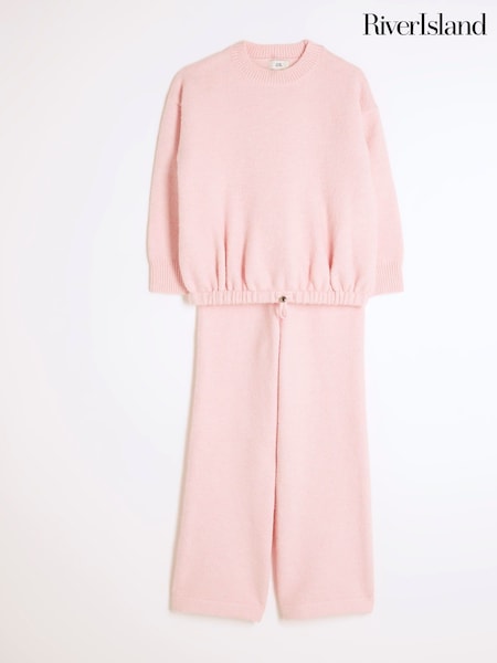 River Island Pink Girls Bubble Hem Wide Leg Trousers Set (F32800) | £35