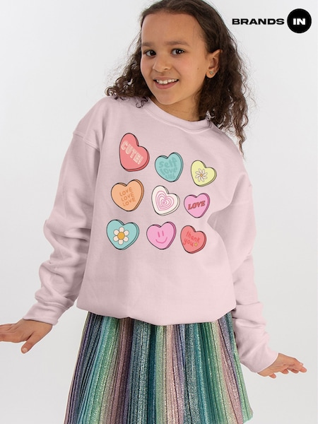 Brands In Pink Pink Girls Valentines Day Love Candy Heart Sweatshirt (F32836) | £20