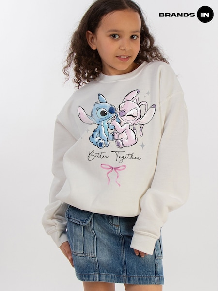 Brands In White White Girls Disney Lilo & Stitch And Angel Better Together Sweatshirt (F32838) | £25
