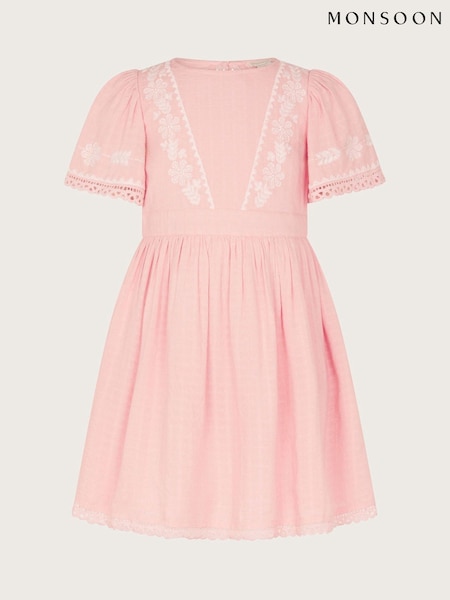 Monsoon Pink Floral Embroidered Short Sleeve Dress (F32927) | £36 - £41