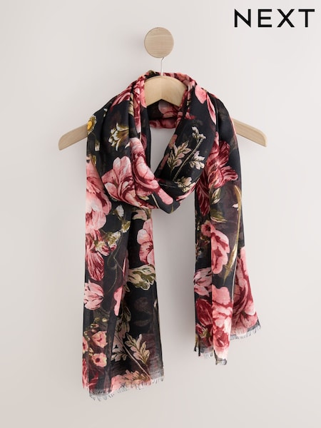 Black/Pink Vintage Floral Lightweight Scarf (F33091) | £14