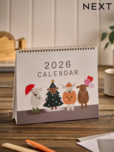 Natural Hamish the Highland Cow 2026 Desk Calendar (F33108) | £8