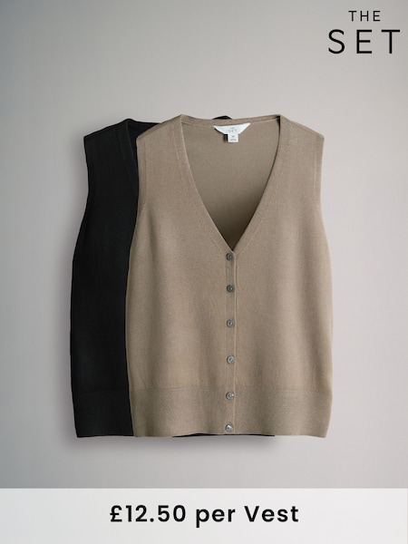 The Set Black/Taupe Brown 2 Pack Button Through Knitted Vests (F33134) | £25