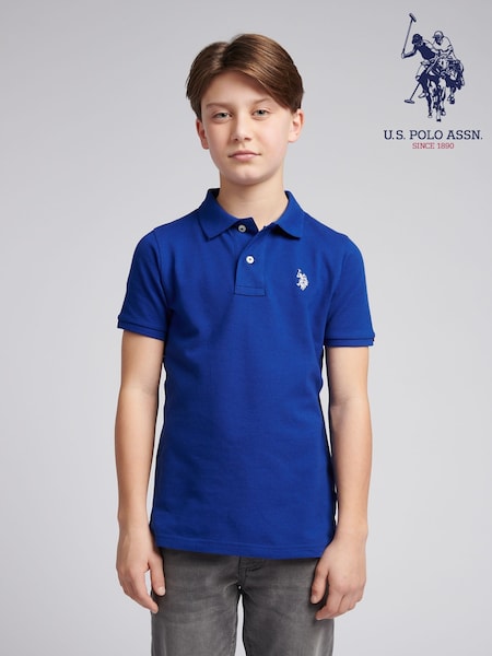 U.S. Polo Assn. Blue Dark Boys Double Horsemen 100% Cotton Polo Shirt (F33143) | £35 - £42