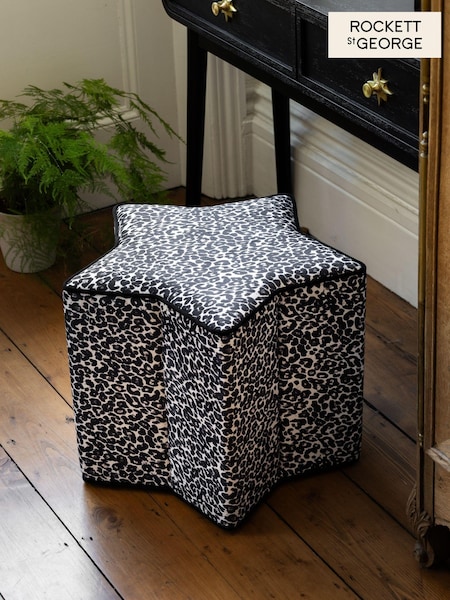Rockett St George Monochrome Leopard Velvet Star Stool (F33214) | £150