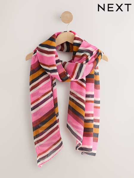 Pink Bright Plisse Stripe Lightweight Scarf (F33268) | £14