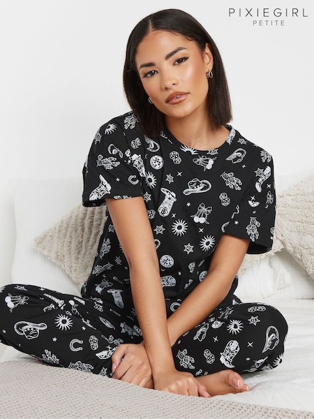 PixieGirl Petite Black 100% Cotton Cowboy Tapered Pyjamas Set (F33464) | £29