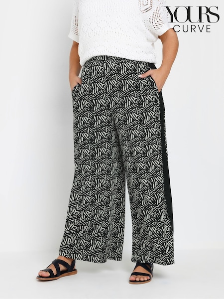 Yours Curve Black Abstract Side Stripe Trousers (F33477) | £29