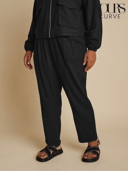 Yours Curve Black Linen Formal Trousers (F33480) | £31