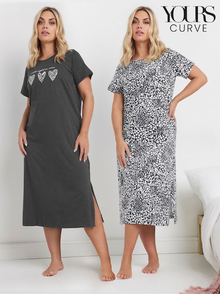 Yours Curve Grey Wild Night In Midaxi Nighties 2 Pack (F33481) | £39
