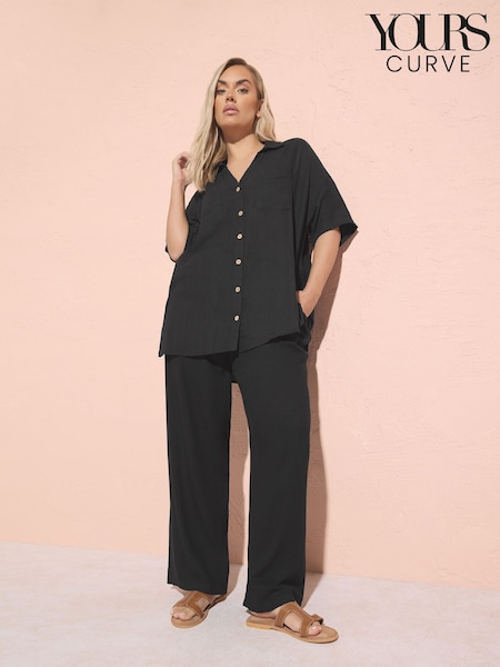 Yours Curve Black Darted Waist Linen Trousers (F33485) | £34