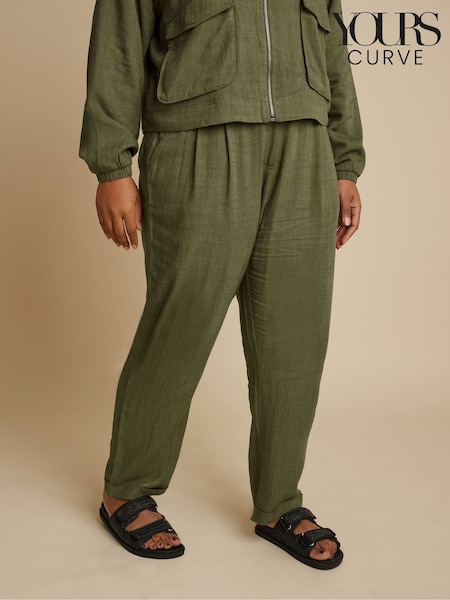 Yours Curve Green Linen Formal Trousers (F33486) | £31